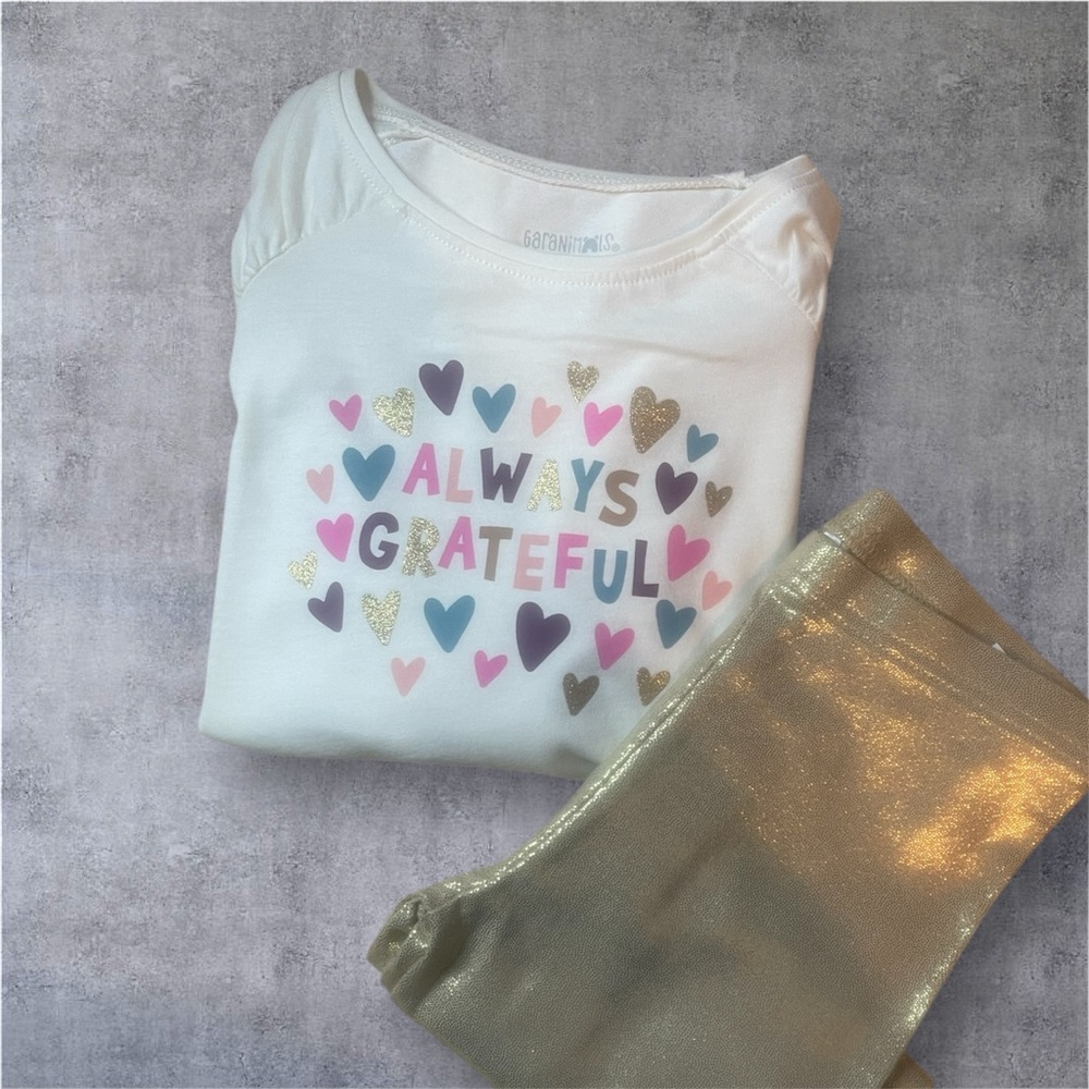 Garanimals White Grateful Heart Shirt and Gold Leggings